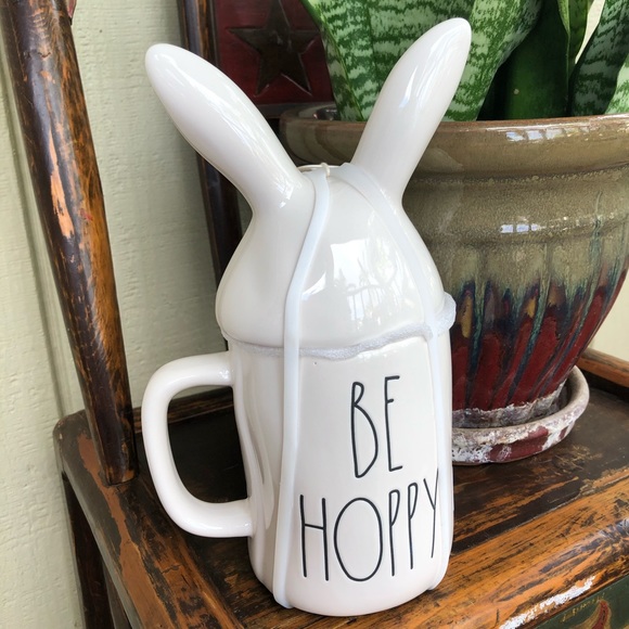 Rae Dunn DON'T WORRY BE HOPPY Bunny Mug and Topper - Picture 4 of 5